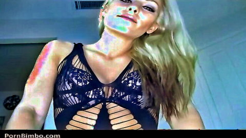 Divine Goddess Jessica in seductive black lace lingerie, blonde beauty posing