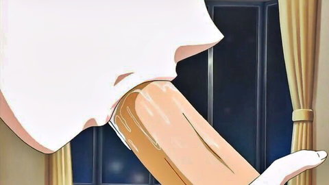 Erect anime cock peeking under white sheet with glistening precum in bedroom