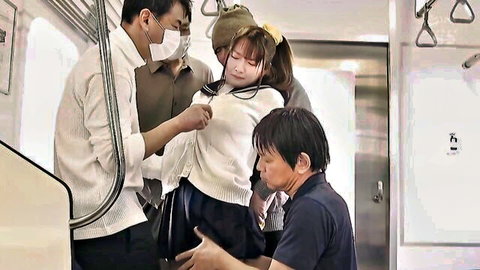 Busty J-cup Asian schoolgirl with large ass groped on train by men
