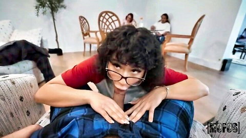 Kitty Kewpie gropes James Angel's dick as Leah Cortez watches in Mofos threesome