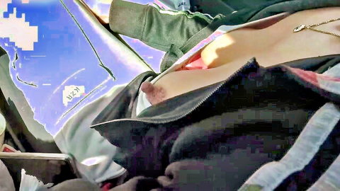 Souzan Halabi exposing pierced nipple in car, amateur German video