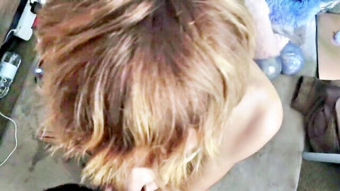 Femboy with reddish-blonde hair in submissive throat play amateur video