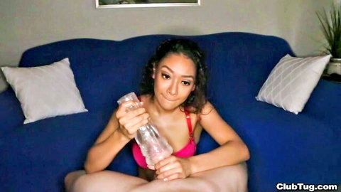 Sarah Lace edging with pink Fleshlight in red lingerie solo