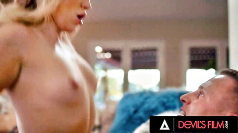 Topless blonde MILF teases man in wild swinger foursome
