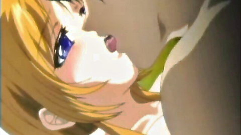 Seductive blonde anime hentai girl with blue eyes and tongue out