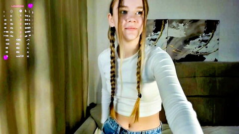 Lovelygracee cute shy 18yo teen in white crop top and jeans webcam