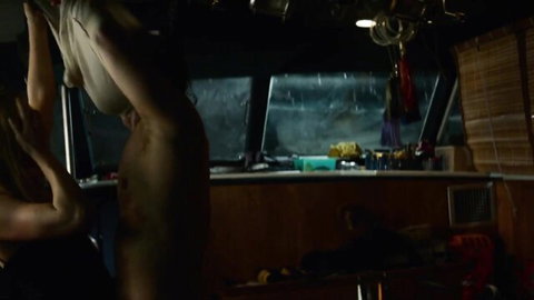 Anne Hathaway topless lifting shirt, nude sex scene with Diane Lane in Serenity 2019
