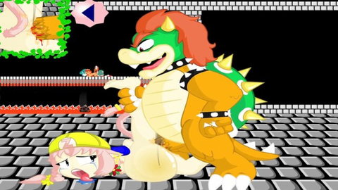 Bowser fucks petite pink-haired girl doggy style in hentai scene