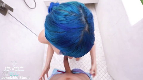 Jewelz Blu blue-haired POV blowjob with passionate grip, mesmerizing bliss