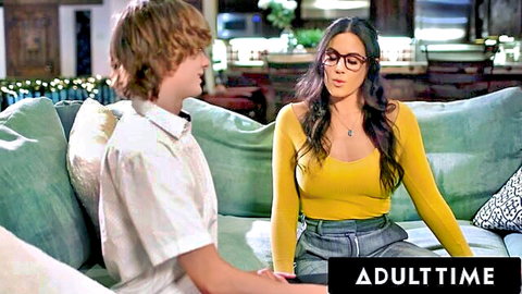 Penny Barber as MILF in yellow top chats intimately with young stepson