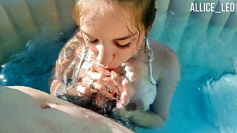 Alice Leo blonde babe giving underwater blowjob in hot tub