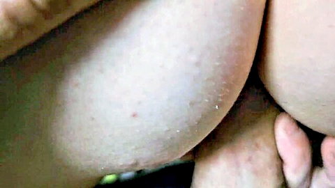 Close-up of pale curvy ass grabbed by hands in amateur BBC creampie hotel scene