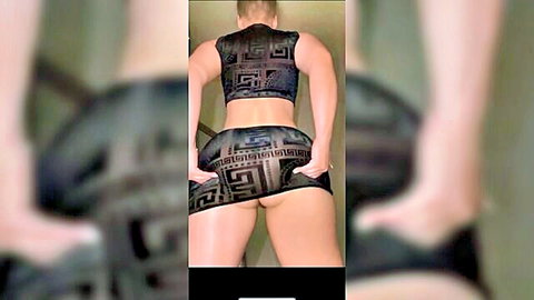 Jordann bends over, lifts skirt to expose big white ass