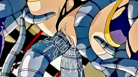 Blue mechanical tentacles penetrating wet pussy in intense hentai tentacle fuck.