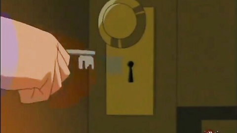 Kinky anime teacher and sexy student inserting key in lock tease