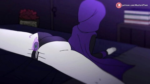 Animated Raven in purple cloak spreading big white ass with toy