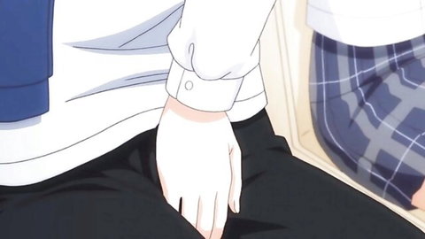 Anime stepmom in plaid skirt gropes stepson's bulge while sitting on his lap