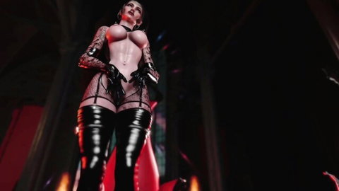 Shadowheart as evil mistress in sexy latex outfit posing seductively solo