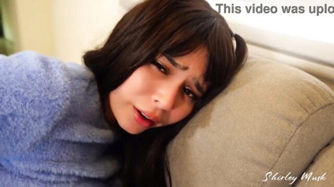 Shirley Musk seductive in blue robe, leaning back with open mouth