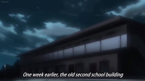 Anime hentai scene: old school building at night, one week earlier