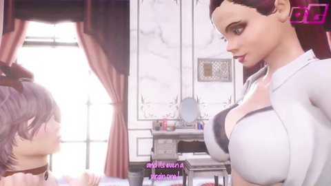 Animated shemale femdom with big tits seducing purple-haired femboy virgin