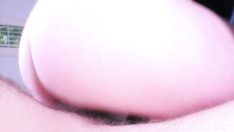 POV closeup of huge pale round ass cheek pressed against man's hairy pubes in doggy tease