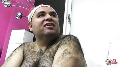 Hairy man in Santa hat for amateur teen mother Xmas bukkake