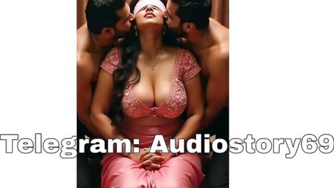 Blindfolded curvy Indian bhabhi teased by two men in pink saree blouse