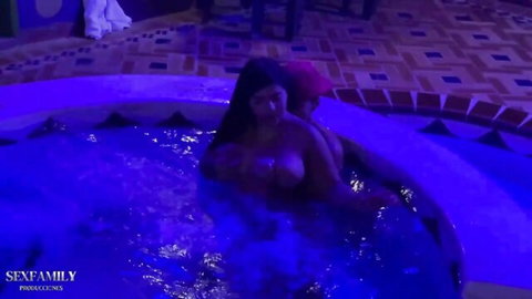 SexfamilyTaboo's taboo hot tub embrace with exposed big tits