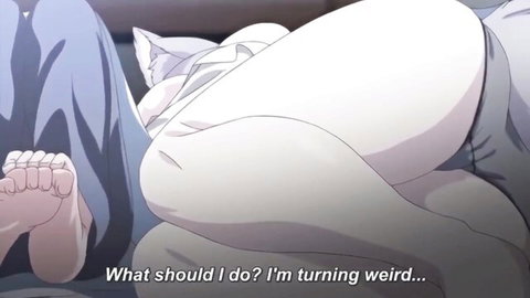 Anime neko girl with exposed ass touched by hand in oneshota scene