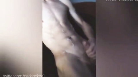 Muscular guy stroking cock and shooting cum solo