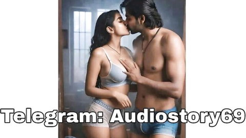 Passionate Indian couple kissing in lingerie, mom-son fantasy tease