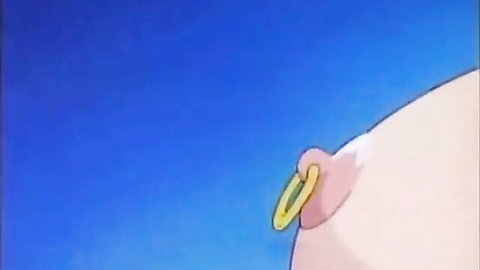 Animated Japanese hentai close-up of female nipple with hoop piercing in blue