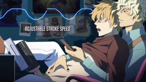 Blonde anime boys using adjustable stroke speed male masturbator toy in gay hentai scene