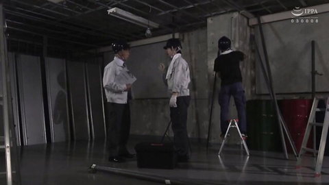 Busty Japanese wife in hard hat with construction workers at 3PM