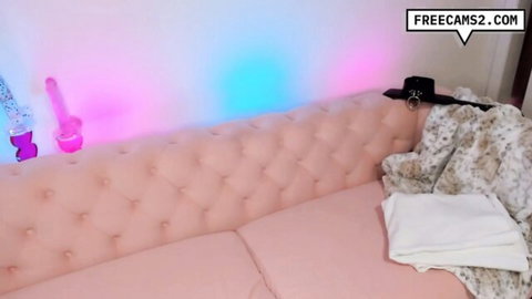 Slutty babe slurping dildo messily on live webcam show