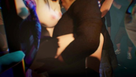 Blurry XiaoYiXian in intimate club embrace with crowd