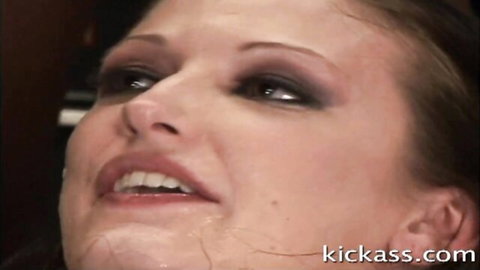 Hailey Young smiling with cum on face after oral gangbang cumshot