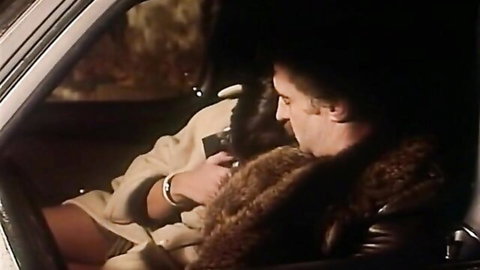 Vintage guy fingers blonde wife's pussy in car under hiked skirt