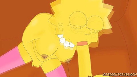 Lisa Simpson nude in pink stockings sucking Ned Flanders cock, Simpsons hentai