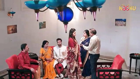 Indian family in sarees and kurtas from Kooku Chill Pill Episode 01 web series