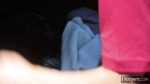 Tanned petite Latina bent over doggy style exposing bare ass in dark car backseat