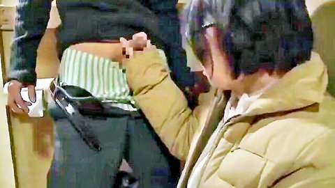 Japanese woman in striped panties gets fingered by man in intimate JAV foreplay