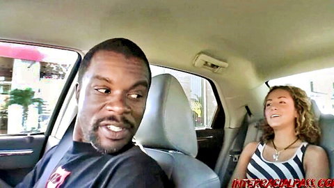 19yo Teagan smiles at black stud in car interracial tease