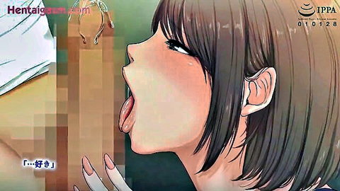 Hentai mother character with open mouth and tongue out for oral sex