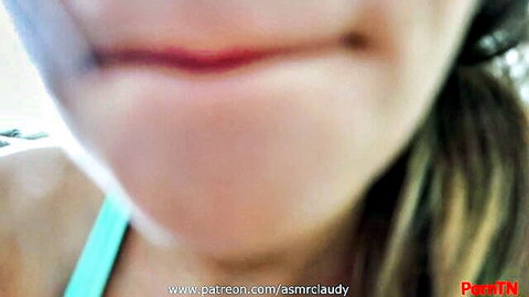 Blonde ASMR girl purses plump lips in close-up tease for cock sucking