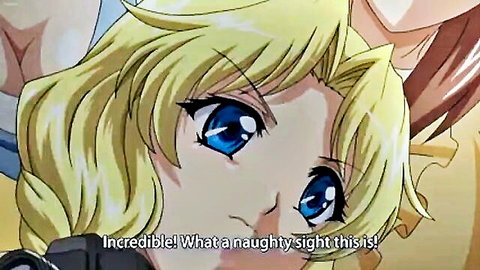 Blonde anime girl surprised by naughty sight in uncensored hentai