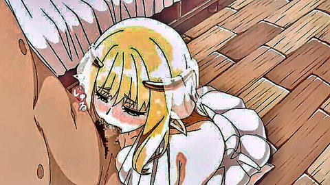 Blonde hentai girl with huge tits squeezes throbbing big cock in steamy paizuri titfuck.