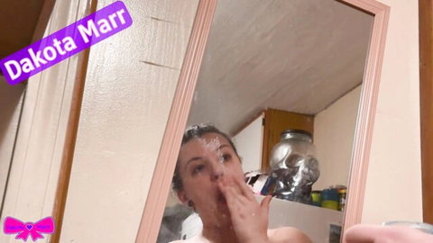 Dakota Marr chubby shower scene with lotion, hairy bush and tattoos