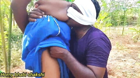 Tamil Bhabhi Shakshi blindfolded forest tease with boyfriend